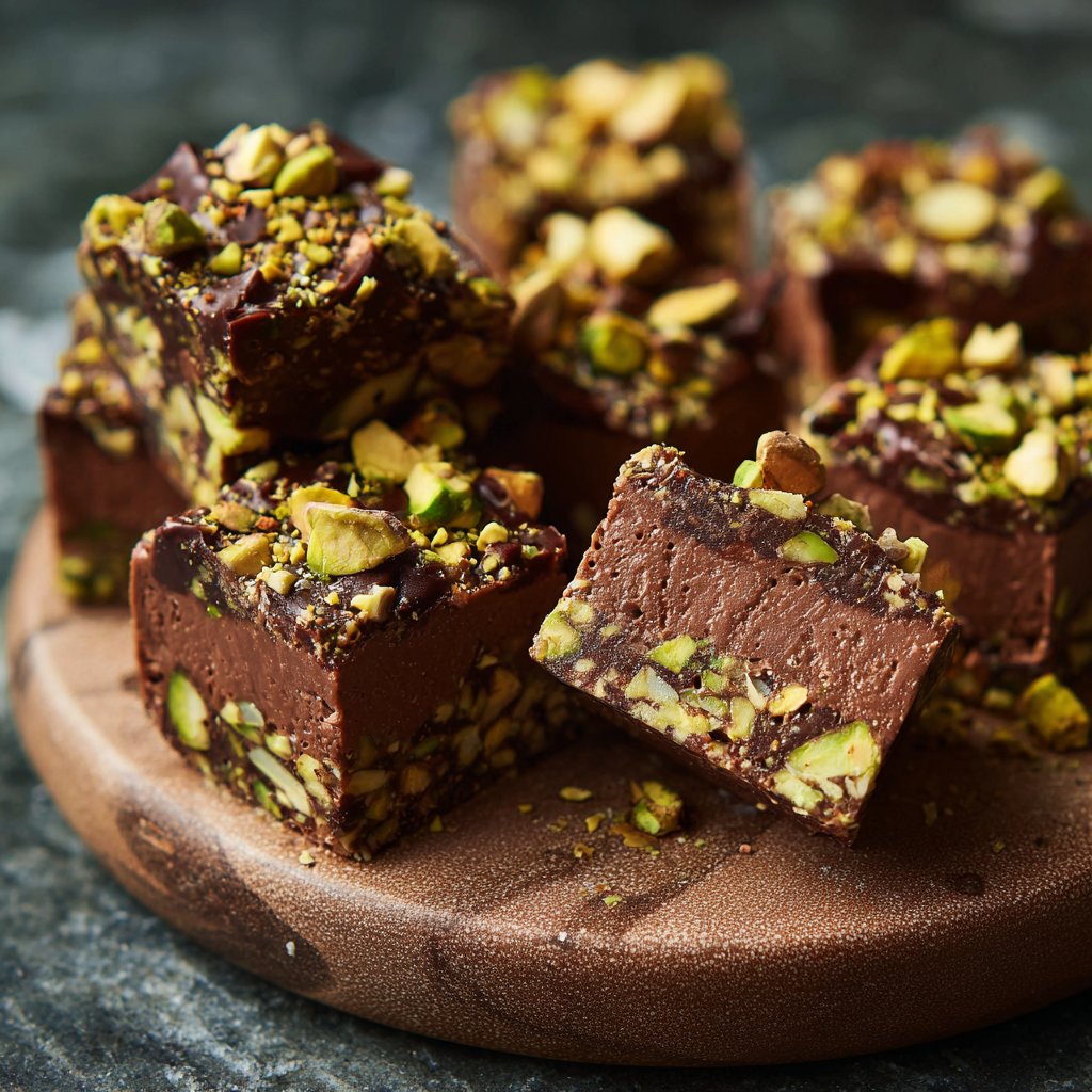 Chocolate Pistachio Fudge Bites