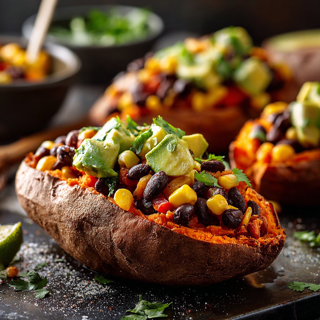 Baked Sweet Potato Veggie Boats